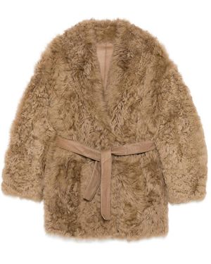 Numerootto Belted Faux Fur Jacket - Natural