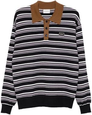Drole de Monsieur Striped Long-Sleeve Polo Shirt - Black