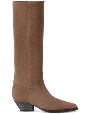 Brunello Cucinelli Suede Boots With Precious Heel - Brown