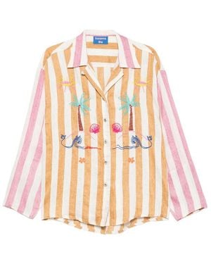 SUSANNA BLU Embroidered Striped Shirt - Pink