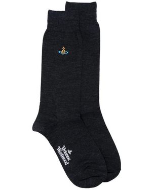 Vivienne Westwood Orb-Embroidered Logo-Print Socks - Black