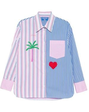 SUSANNA BLU Striped Embroidered Shirt - Blue