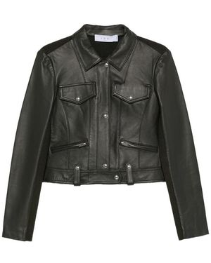 IRO Panelled Leather Jacket - Green