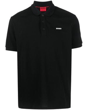 HUGO Logo-Print Short-Sleeve Polo Shirt - Black
