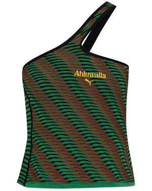 Puma X Ahluwalia X Ahluwalia One-Shoulder Logo-Embroidered Top - Green