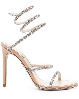 Rene Caovilla Stiletto Sandals Crystal-Embellished - White
