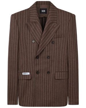 Gcds Pinstripe Double-Breasted Blazer - Brown