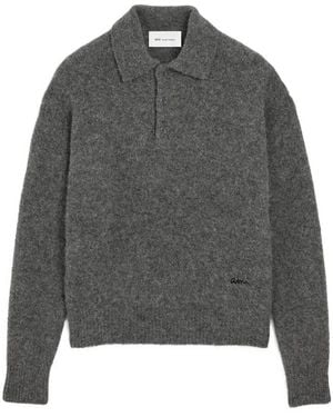 Ami Paris Wool And Alpaca Polo With Ami Embroidery - Grey