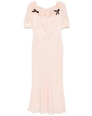 Alessandra Rich Ruffled Silk-Jacquard Midi Dress - Pink