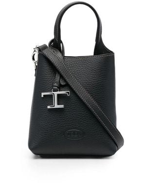 Tod's Timeless Logo Plaque Mini Tote Handbag - Black