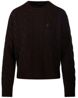 Ralph Lauren Cable-Knit Embroidered-Logo Jumper - Black