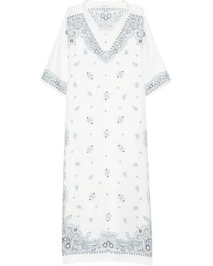 Ferragamo Paisley-Print V-Neck Midi Dress - White