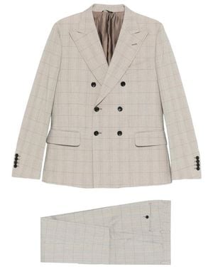 Reveres 1949 Double-Breasted Patterned Suit - Natural