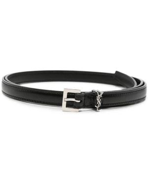 Saint Laurent Ysl Plaque Leather Belt - Black