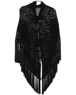 Chiara Is Scialle Rosa Crochet Fringe-Trimmed Poncho - Black