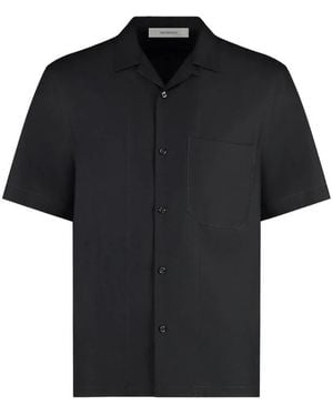Umit Benan Havana Short-Sleeve Pocket-Detail Silk Shirt - Black