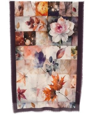 D'Aniello Leaf-Print Frayed Scarf - Brown