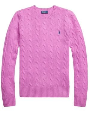 Ralph Lauren Cable Knit Jumper Thistle Cotton Jumpers - Pink