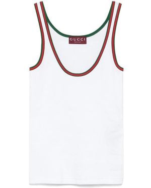 Gucci Web Detail Cotton Tank Top - White