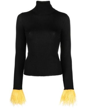 La DoubleJ Feather-Cuff Ribbed-Knit Sweater - Black