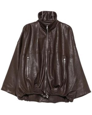 Emmeci Belted Oversized Leather Jacket - Brown