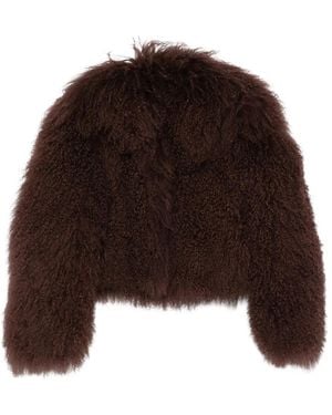SANTORO Sheepskin Curly-Pile Jacket - Brown
