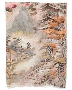 D'Aniello Frayed-Edges Printed Scarf - Natural