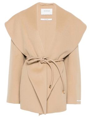 Sportmax Belted Shawl-Collar Wool Coat - Natural