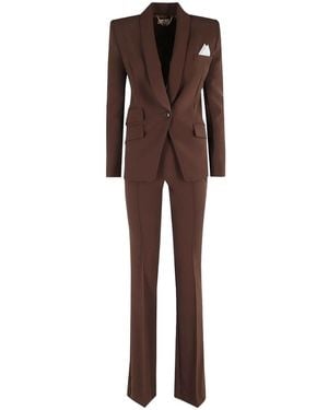 Elisabetta Franchi Shawl-Collar Flared Trousers Suit - Brown