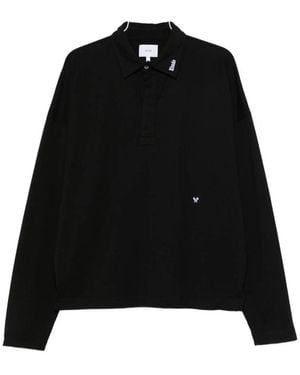 Rhude Logo-Embroidered Long-Sleeve Polo Shirt - Black