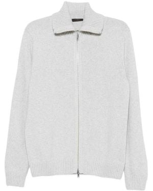 Zanone Zip-Up Ribbed-Collar Cardigan - White