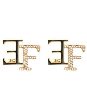 Elisabetta Franchi Logo-Plaque Crystal-Embellished Earrings - Metallic