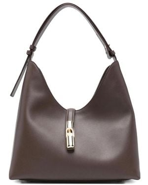 Furla Medium Logo-Detail Leather Shoulder Bag - Grey