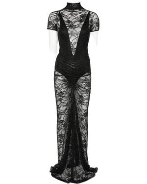 ANDAMANE Palma Lace-Overlay Ruched-Detail Maxi Dress - Black