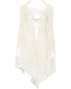 Chiara Is Scialle Rosa Crochet Fringed Poncho - White