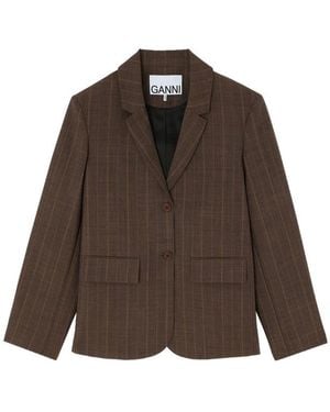 Ganni Pinstriped Wool Blazer - Brown