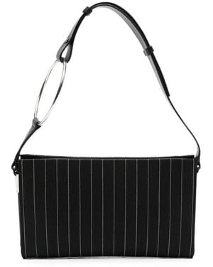 Dondup Pinstripe-Pattern Ring-Handle Clutch Bag - Black
