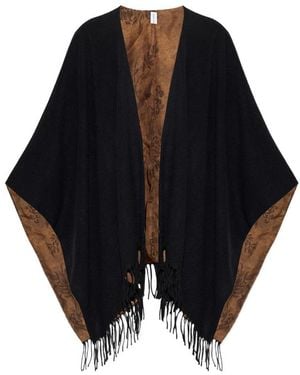 Ferragamo Fringed Double-Sided Poncho - Black