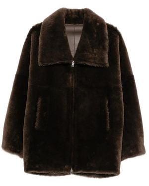 Blancha Wide-Collar Shearling Jacket - Black