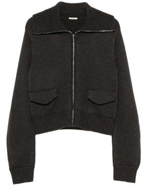 LAMRONS Flap-Pocket Zip-Up Cardigan - Black