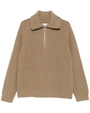 Samsøe & Samsøe Sarick Ribbed-Knit Quarter-Zip Sweater - Natural
