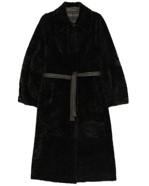 Blancha Belted Shearling Coat - Black