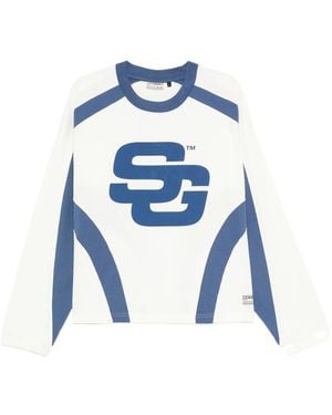 SUMMER GAMES Logo-Print Paneled T-Shirt - Blue