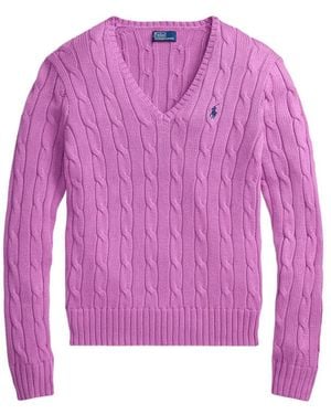 Ralph Lauren Cable-Knit V-Neck Jumper - Purple