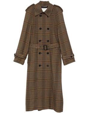 Saint Laurent Double-Breasted Checked Trench Coat - Brown