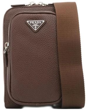 Prada Triangle-Logo Messenger Bag - Brown