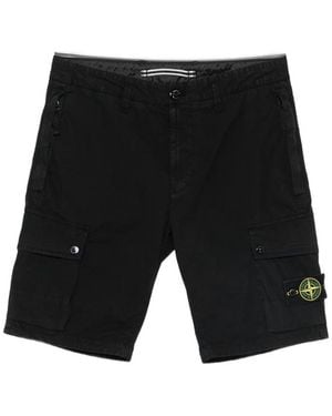 Stone Island Compass-Patch Cargo Shorts - Black