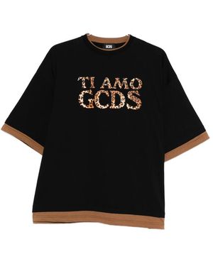 Gcds Leopard-Print Trim T-Shirt - Black