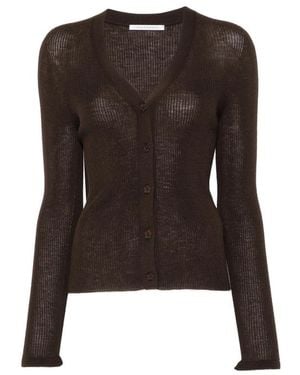 Cecilie Bahnsen Cbfolke Flower-Button Ribbed Cardigan - Brown
