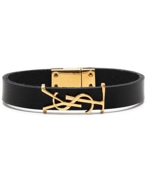 Saint Laurent Ysl-Charm Leather Bracelet - Black